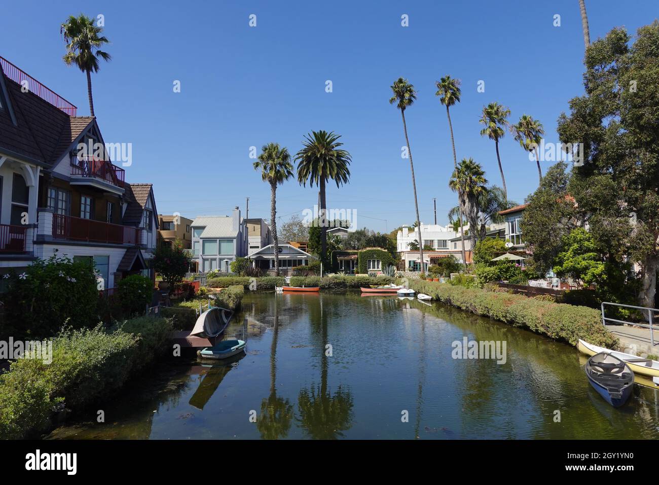 Venice Canals, Historic District of Venice Beach, Suburb of Los Angeles, California, USA Stock