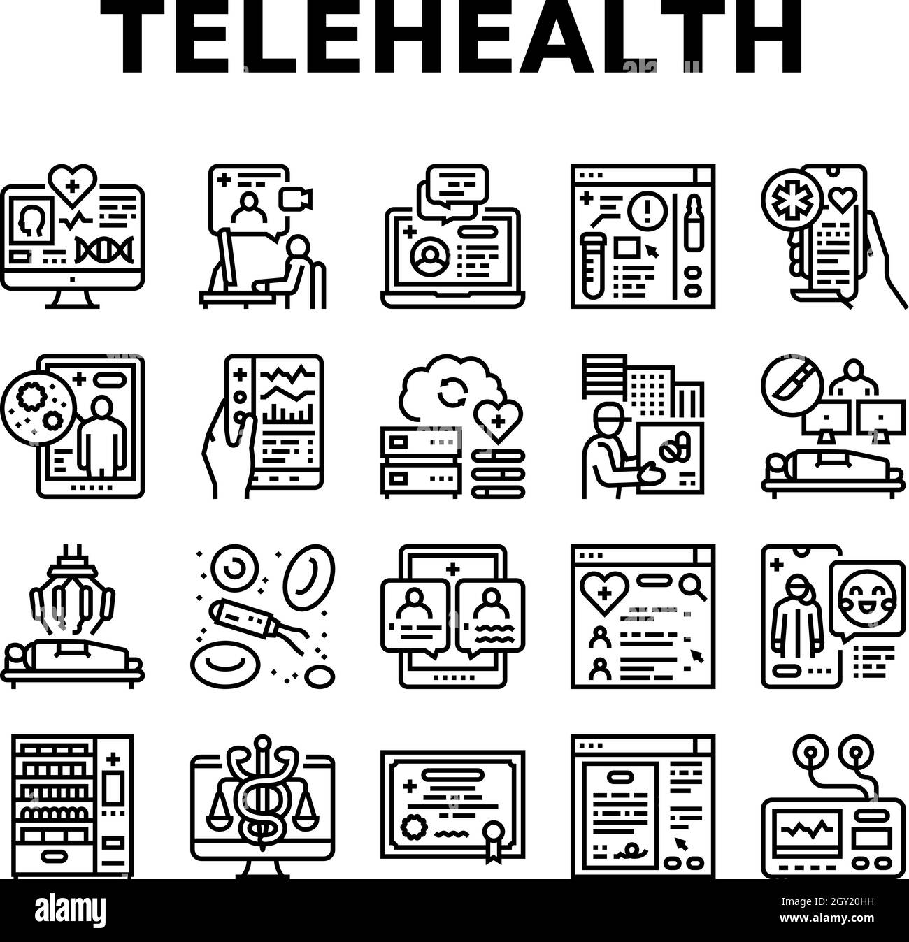 Telehealth Medicine Treatment Icons Set Vector Stock Vector