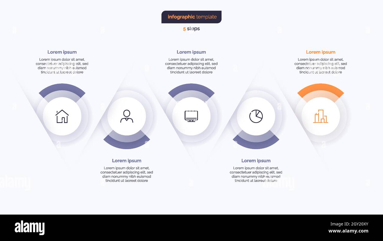 Five step business infographic design template. Vector illustration Stock Vector
