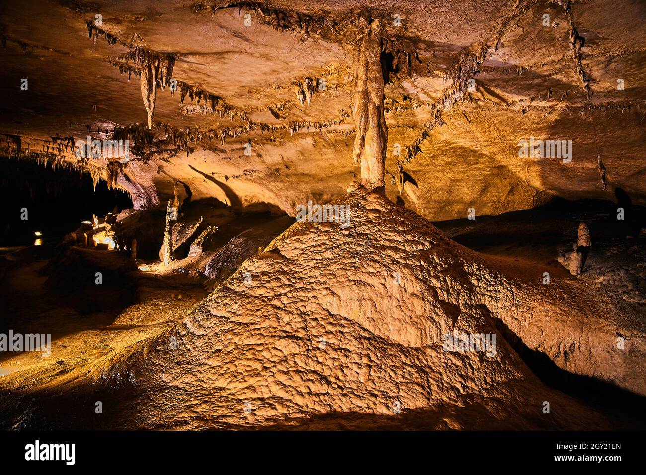 Cave formations in Kentucky yellow light Stock Photo
