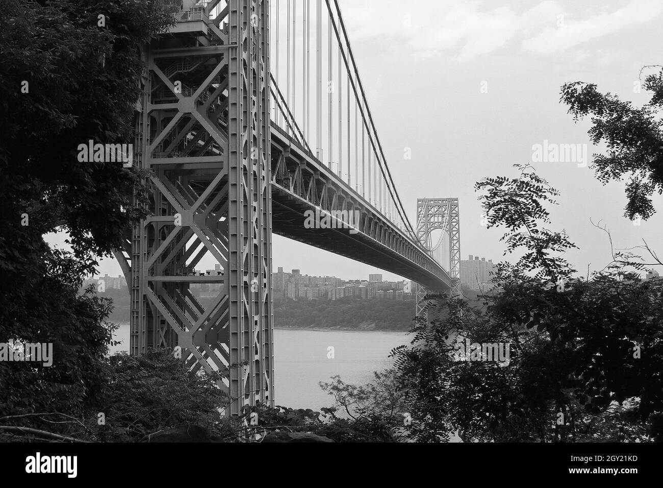 Grayscale shot of George Washington Bridge over the Hudson River in New York, USA Stock Photo
