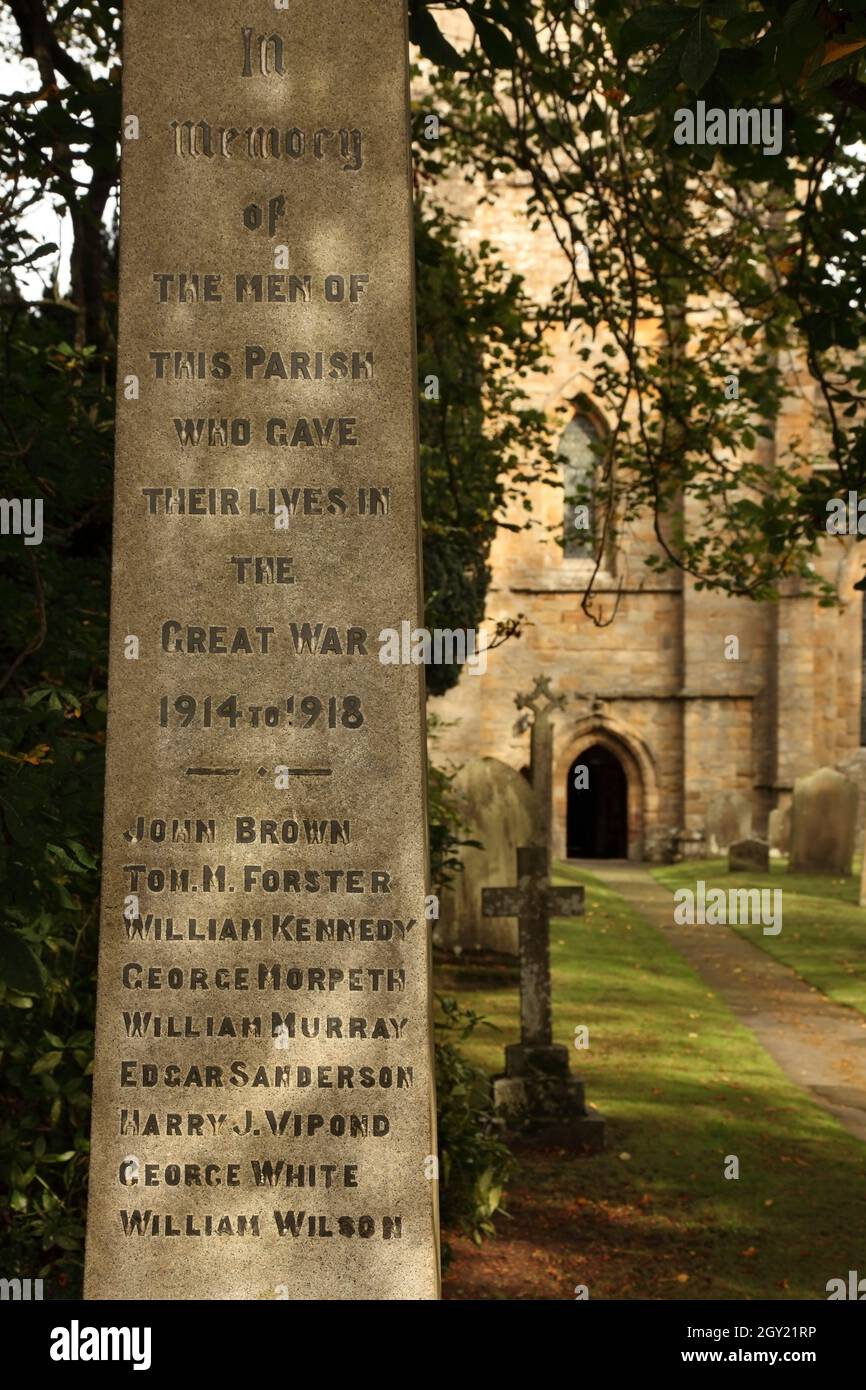 World War One memorial in the churchyard of Blanchland Abbey, Northumberland, UK. Stock Photo