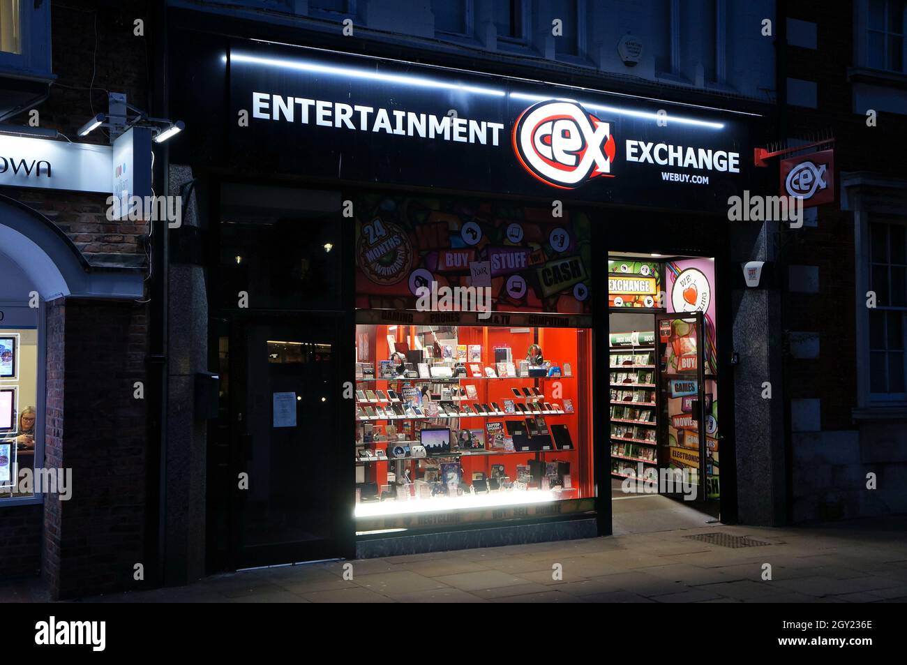 the CEX entertainment exchange on Wide Bargate in the evening in BOSTON Lincolnshire, Stock Photo