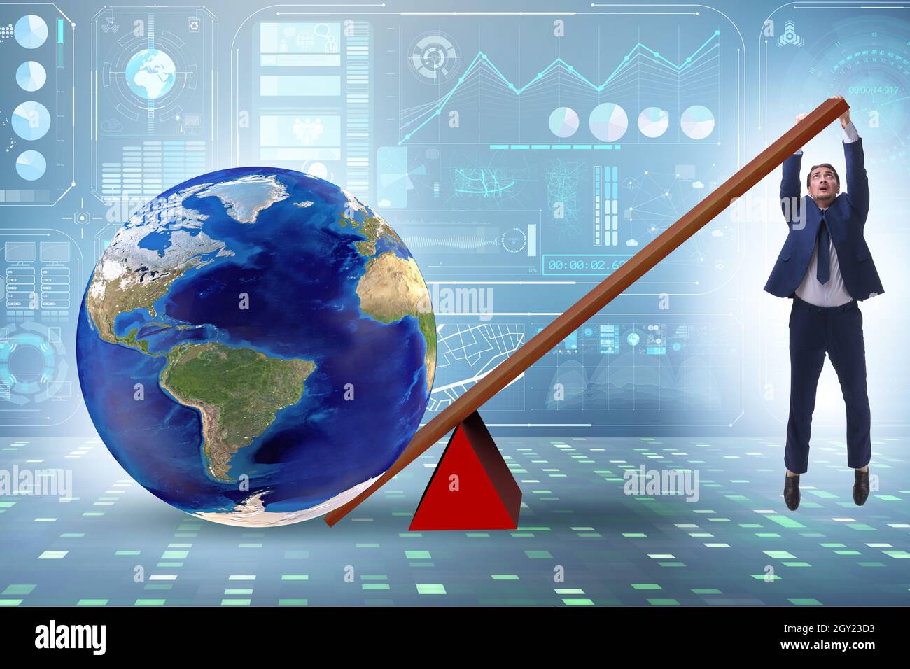 Businessman lifting the earth in the challenge concept Stock Photo Alamy