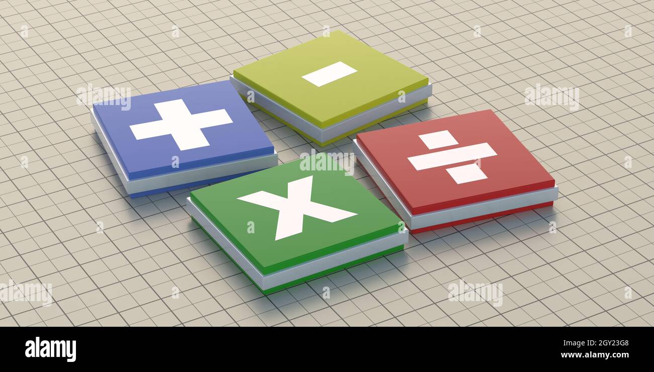 Basic mathematical signs. Math symbols on grid square background. Colorful  blocks, mathematics operations concept. Elementary school students class. 3  Stock Photo - Alamy