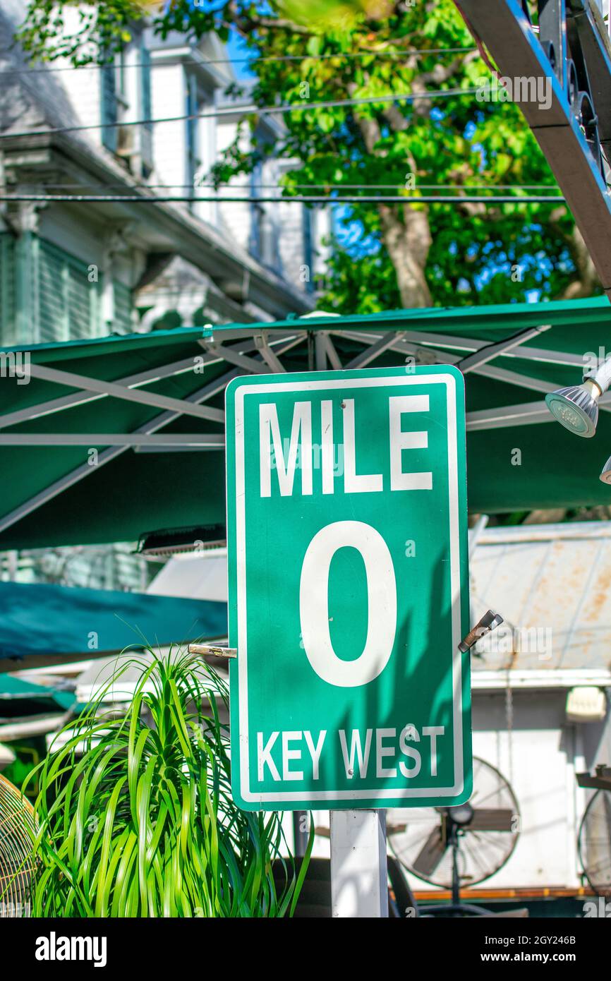 Famous Mile 0 street sign in Key West, Florida Stock Photo