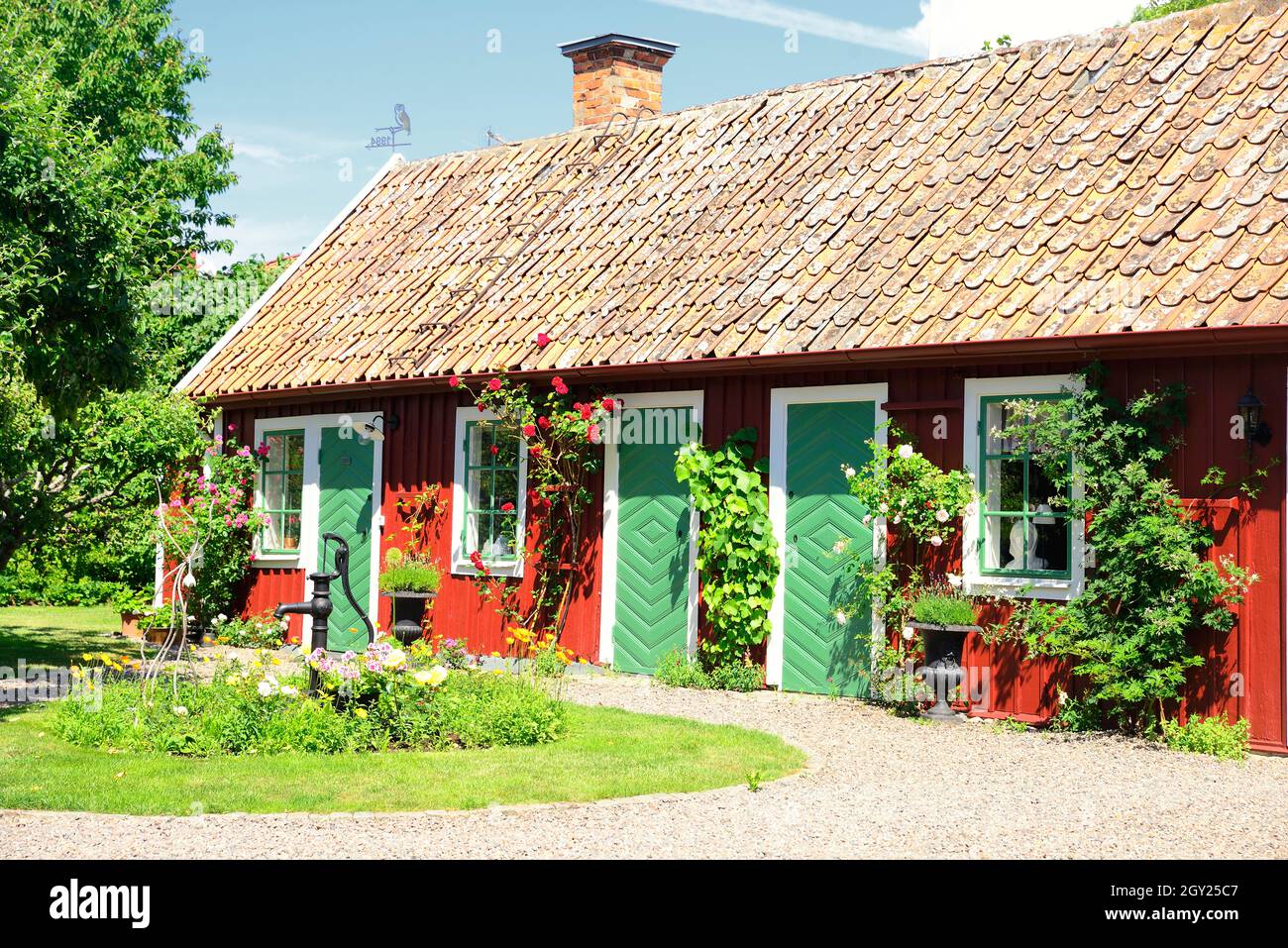 Blue countryside house in Vadstena - Sweden Stock Photo