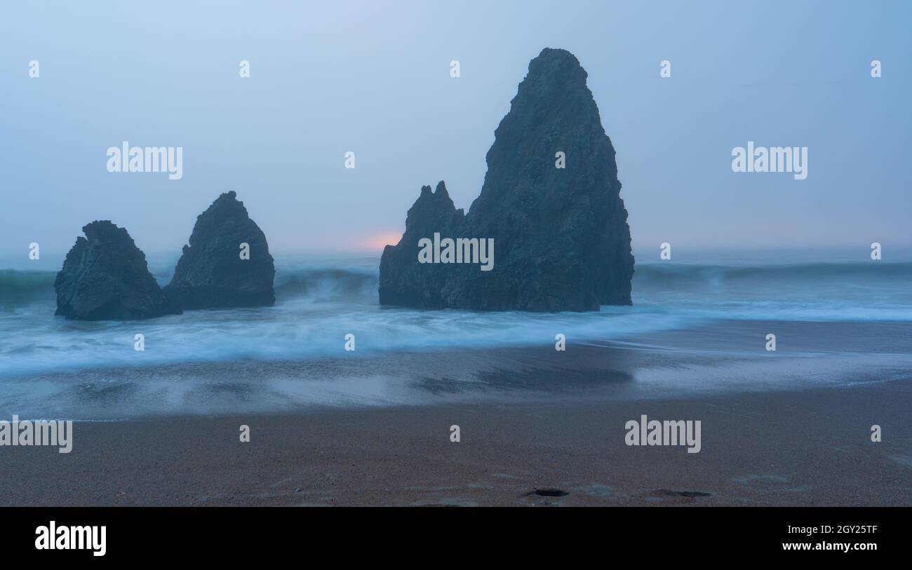 Rodeo Beach in San Francisco, Bay Area, sunrise, summer weather Stock