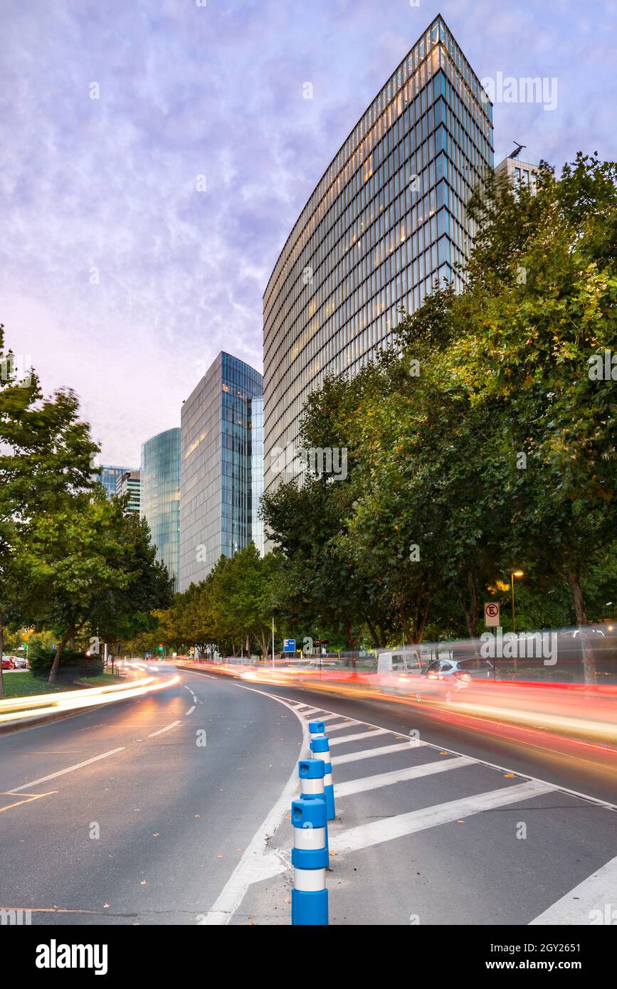 Nueva Las Condes, the new financial district in Santiago, home of top high end corporate buildings in front of Araucano Park Stock Photo