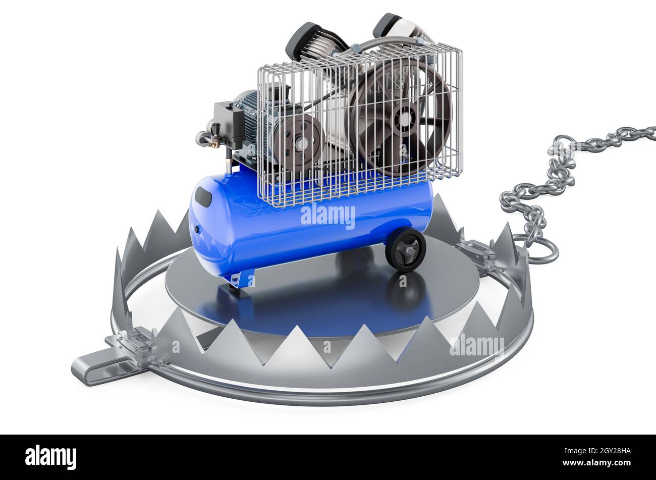 Bear Trap with air compressor, 3D rendering isolated on white ...
