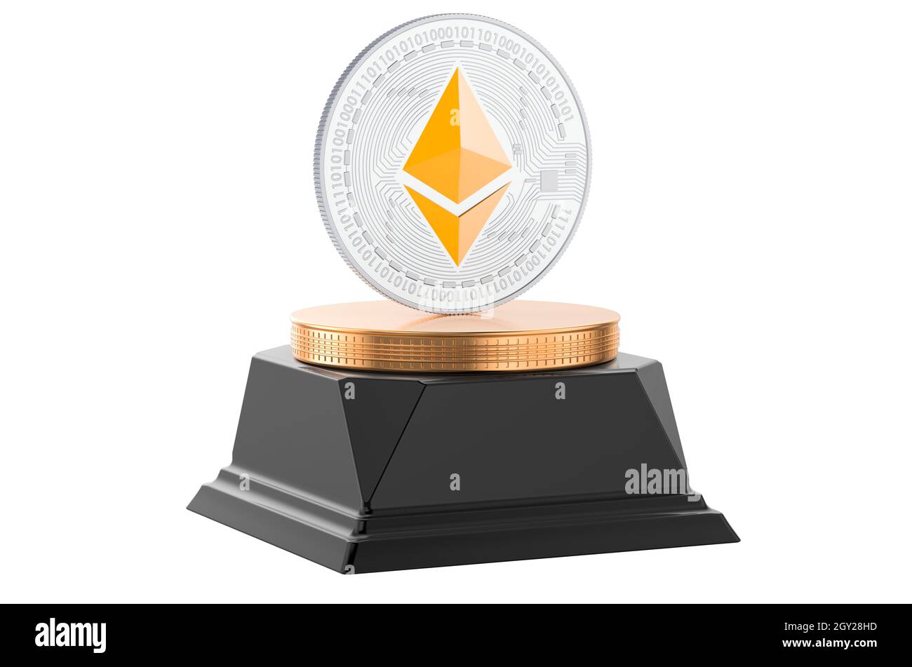 Ethereum coin golden award concept. 3D rendering isolated on white ...