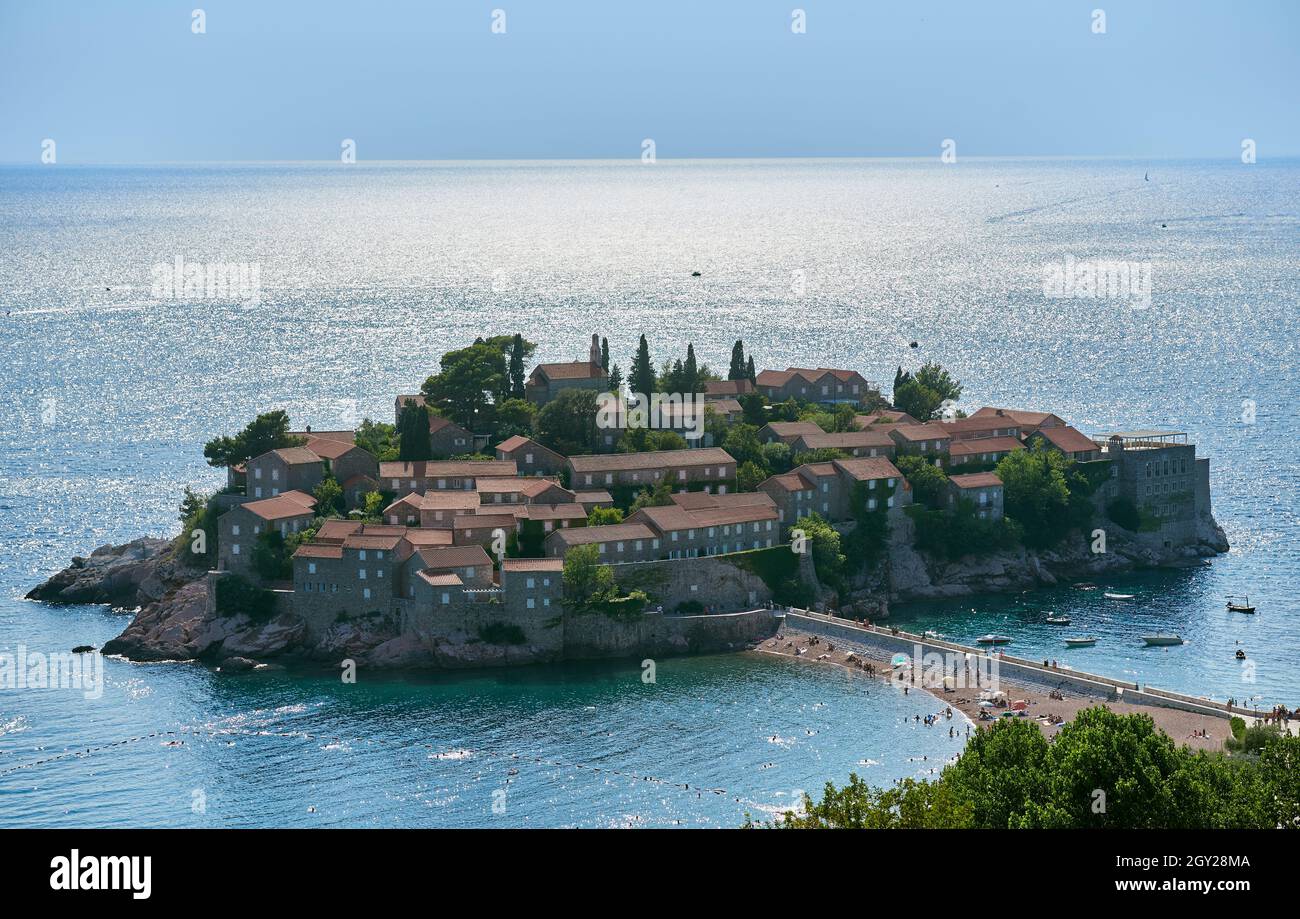 Sveti Stefan island with houses in Montenegro Stock Photo