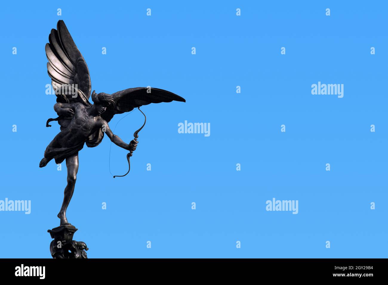 The Greek God Anteros on the top pf the Shaftesbury Memorial Fountain in Piccadilly Circus in London. It was created by lfred Gilbert in 1885. Stock Photo