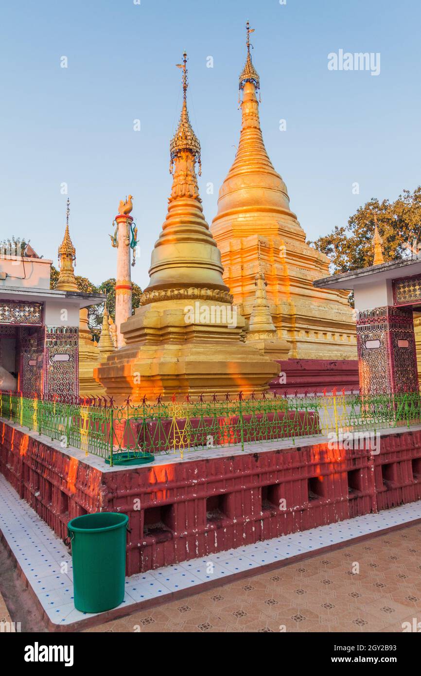 Stupas at Myatsawnyinaung Ordination hall at Mandalay hill, Myanmar Stock Photo