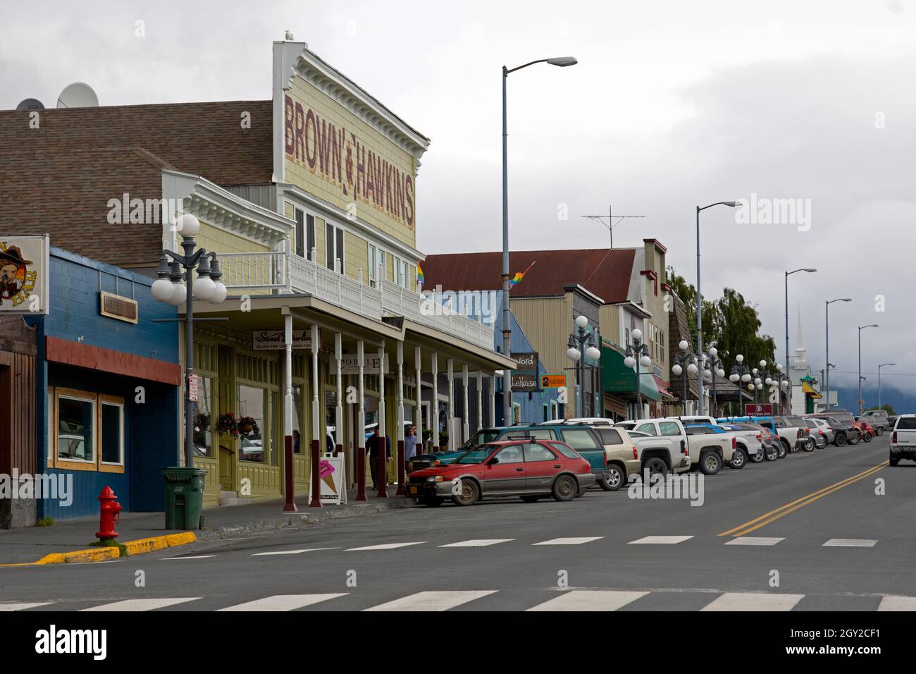 Quaint shops in the 4th Ave, Seward, Kenai Peninsula, Alaska, USA Stock Photo