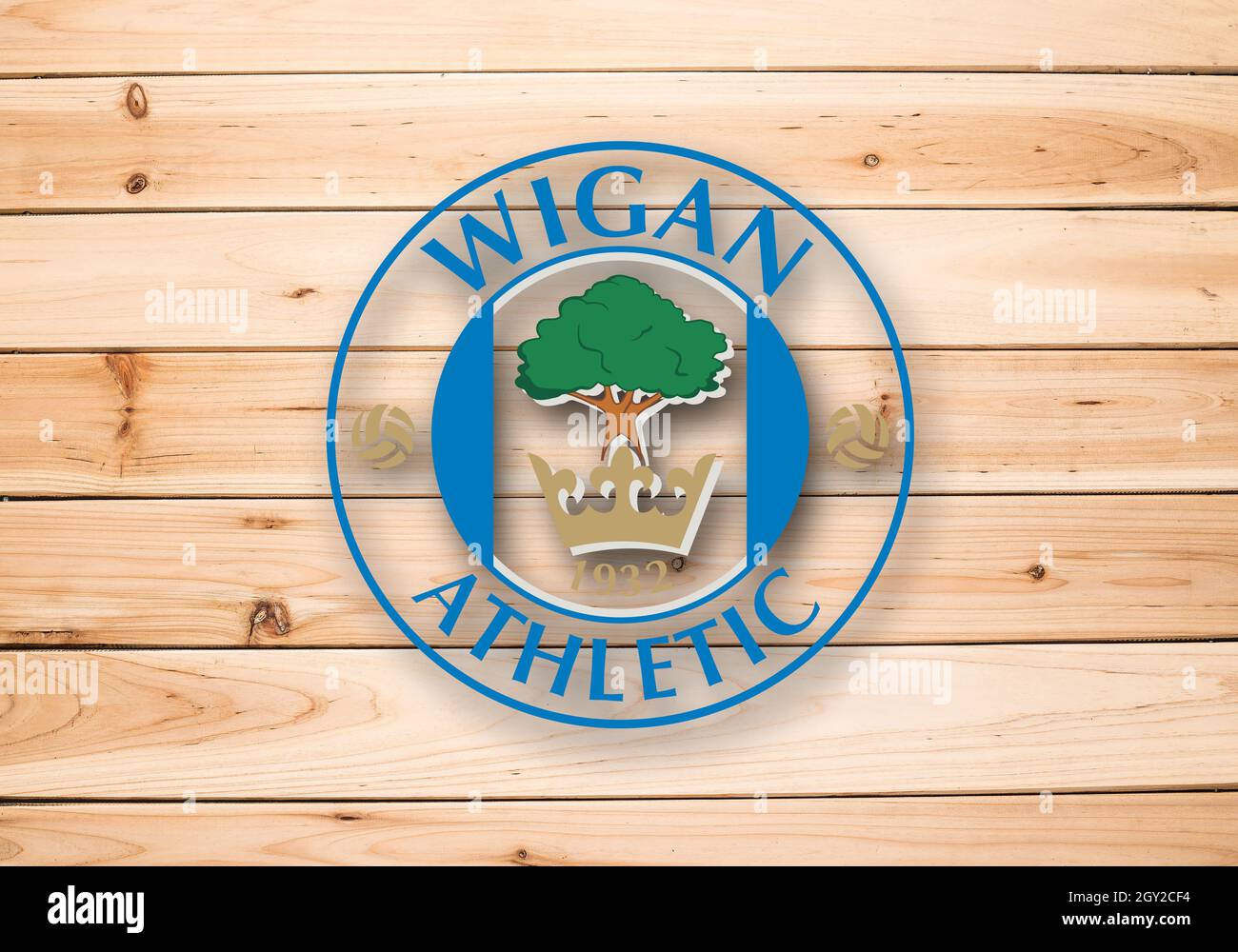 Coat of arms Wigan Athletic F.C., Wigan, Greater Manchester, a football  club from England Stock Photo - Alamy