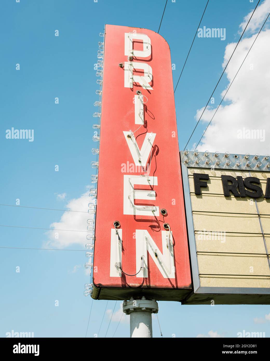 DriveIn Movie Theater sign on Route 66 in Litchfield, Illinois Stock
