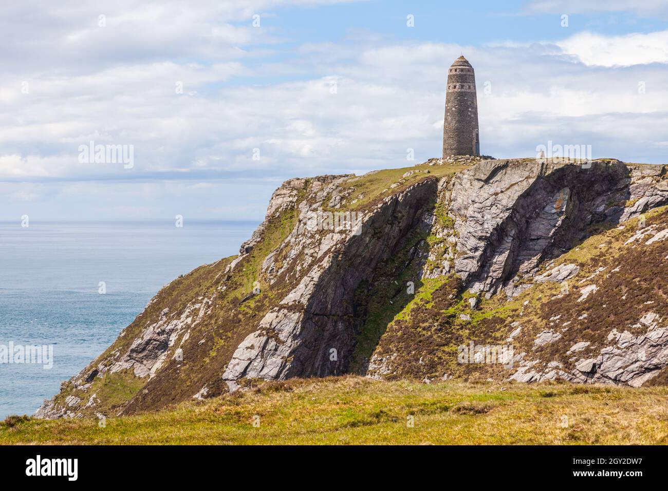 American monument on cliff top overlooking Mull of Oa on Islay Scotland Stock Photo