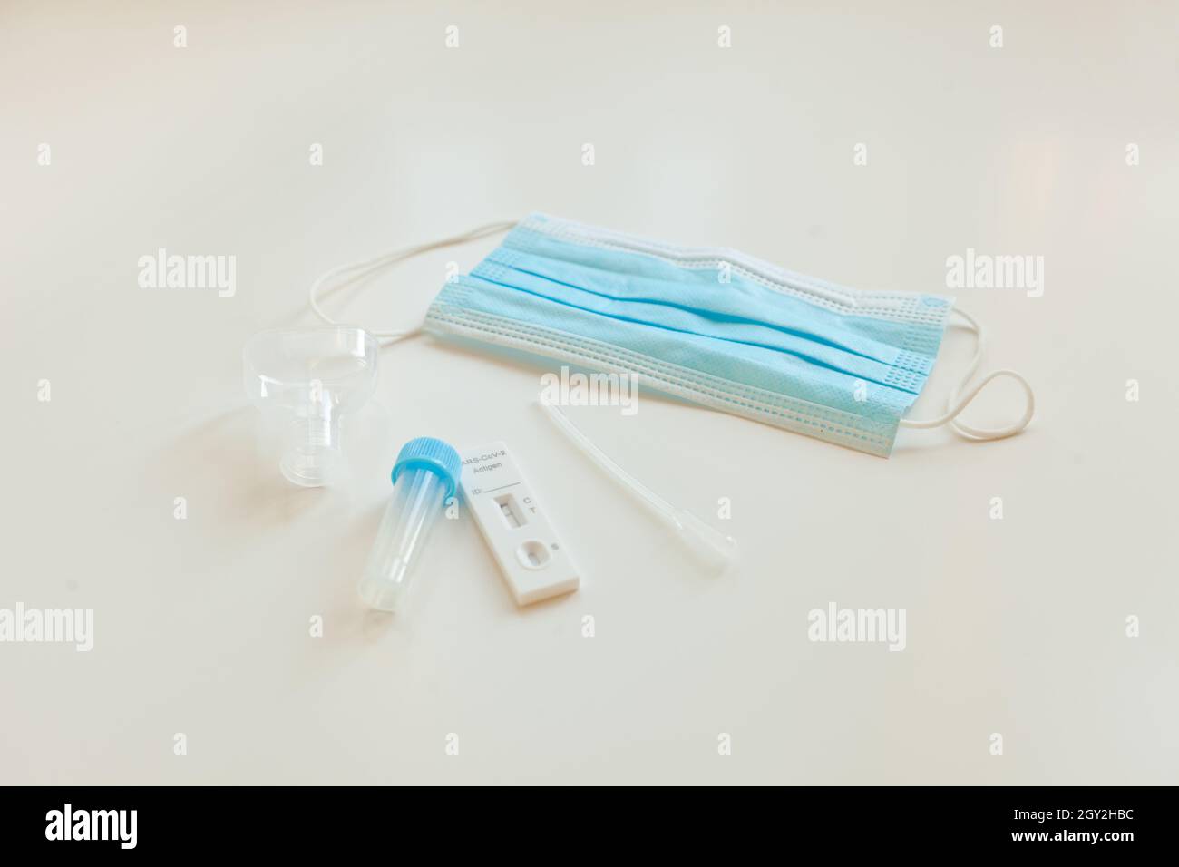 negative sars covid antigen test with mask. equipment at medical