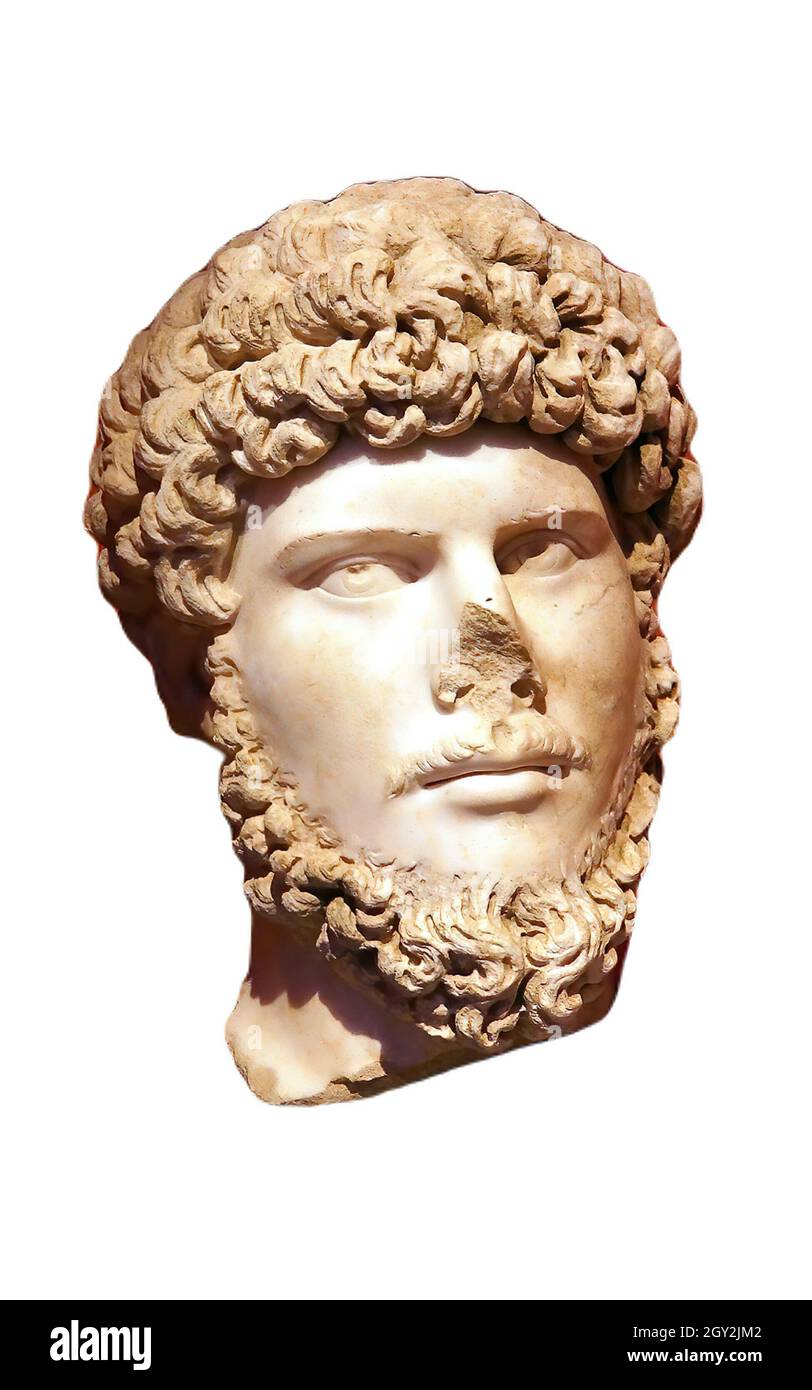 Head of emperor Hadrian isolated on a white background Stock Photo