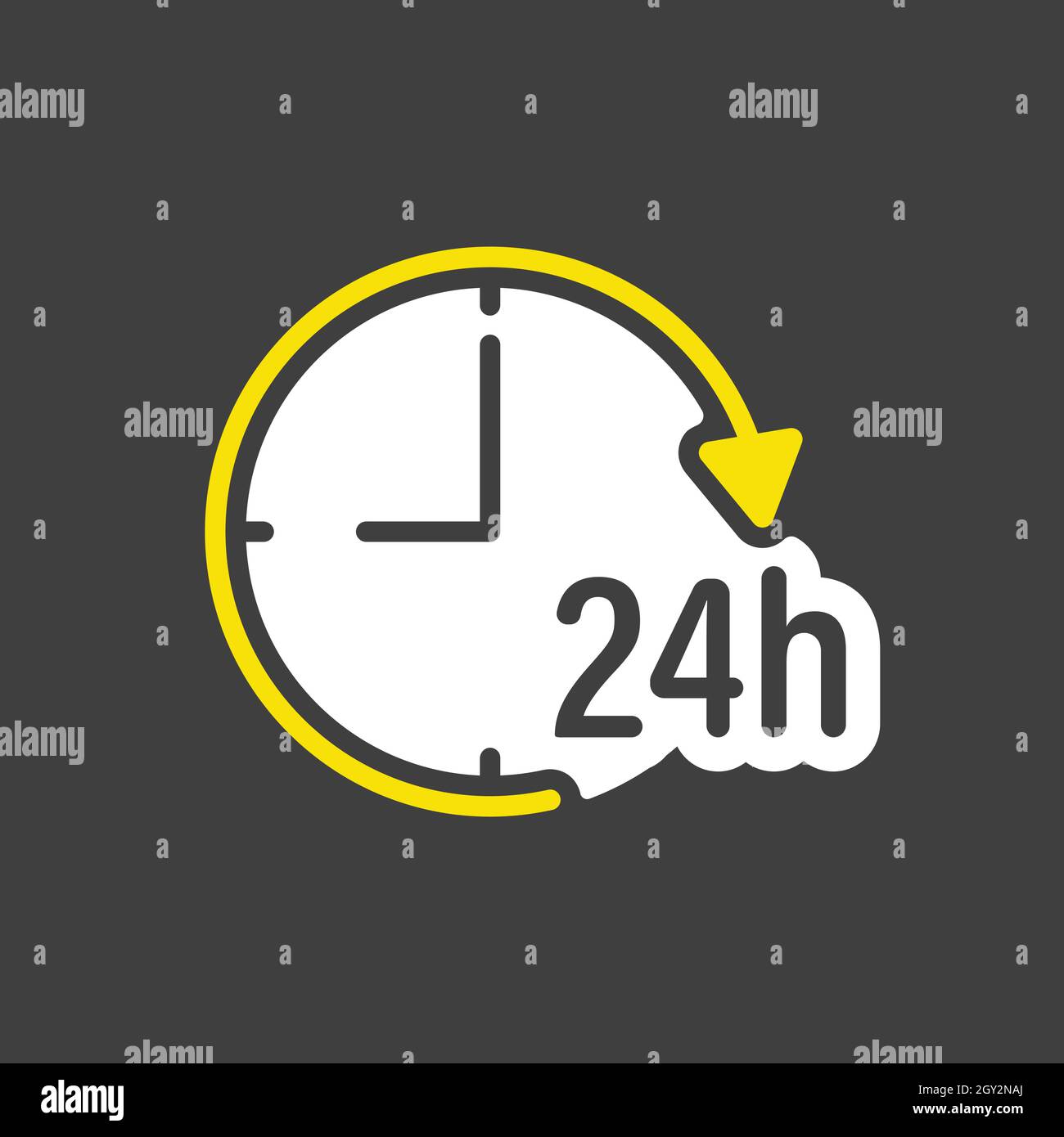 Service twenty four hours vector glyph icon on dark background. Graph ...