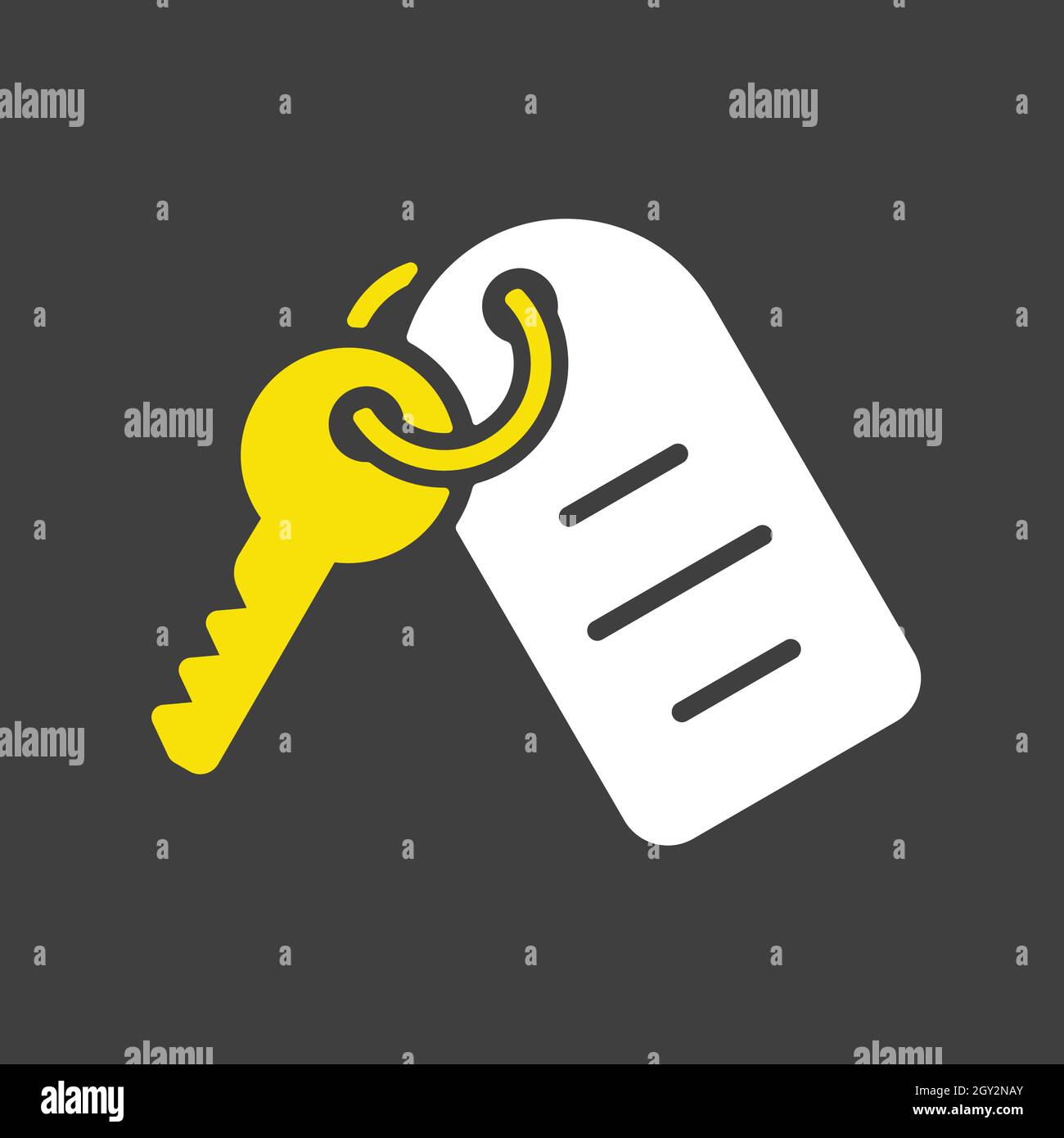 Hotel room key with number vector glyph icon on dark background. Graph symbol for travel and tourism web site and apps design, logo, app, UI Stock Vector