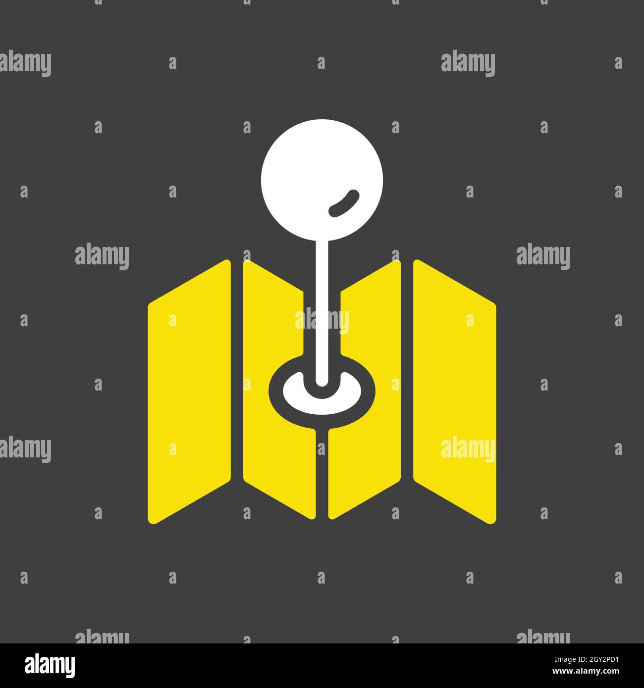Map with pin, geo locate, pointer vector glyph icon on dark background ...