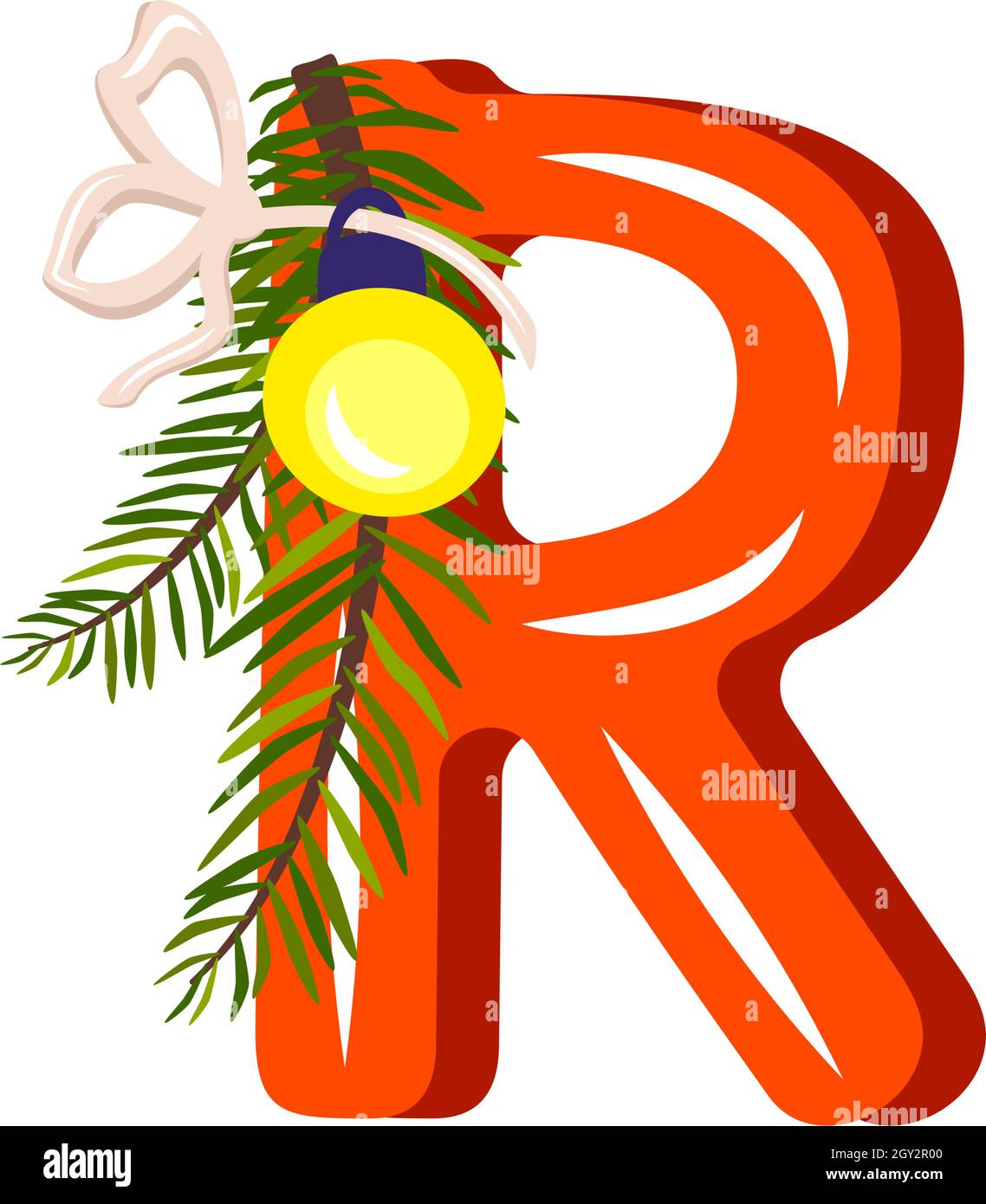 https://c8.alamy.com/comp/2GY2R00/red-letter-r-with-green-christmas-tree-branch-ball-with-bow-festive-font-for-happy-new-year-and-bright-alphabet-2GY2R00.jpg