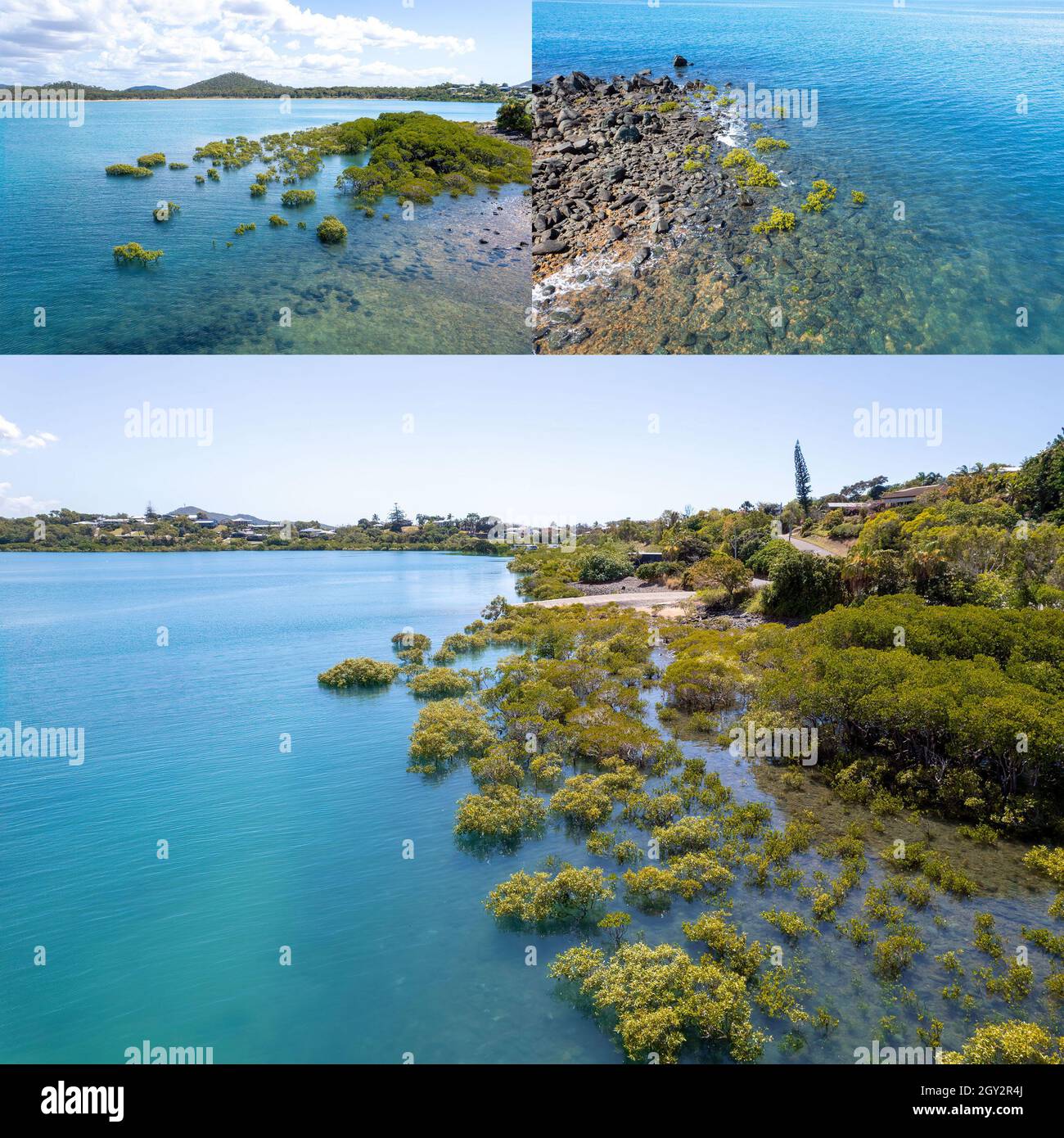 Collection of photos of the bay at Sarina Beach, Queensland, Australia
