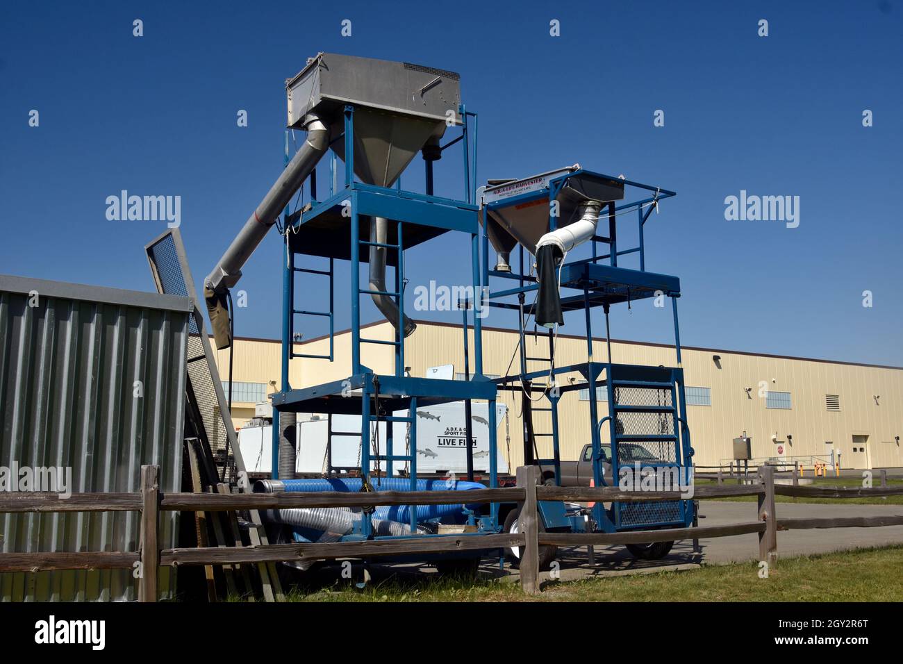 Fish processing equipment, William Jack Hernandez Sport Fish Hatchery, Anchorage, Alaska, USA Stock Photo