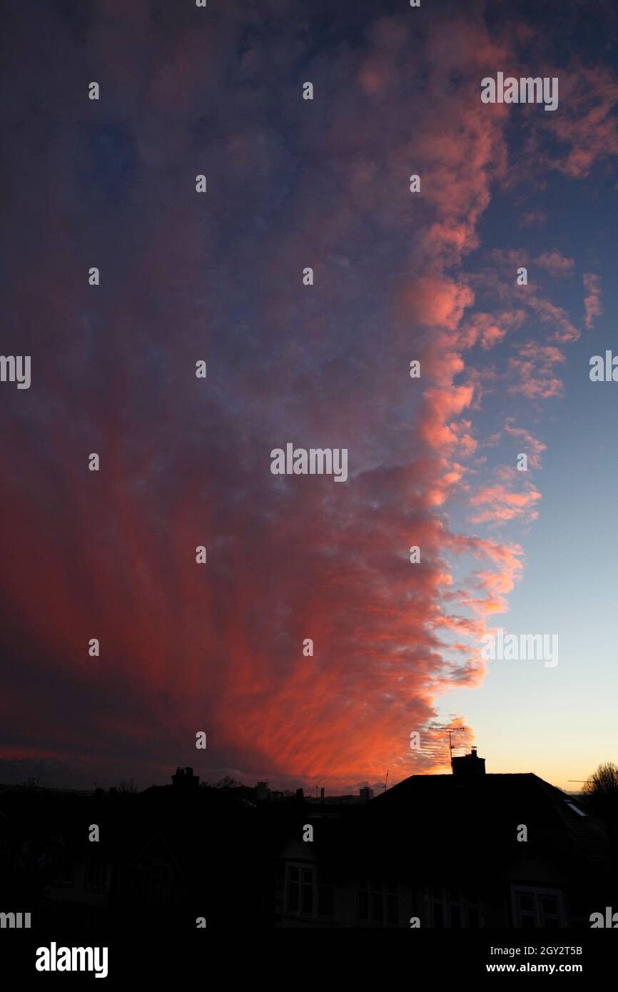 Fire sky, sunset clouds looking like a fire. Stock Photo