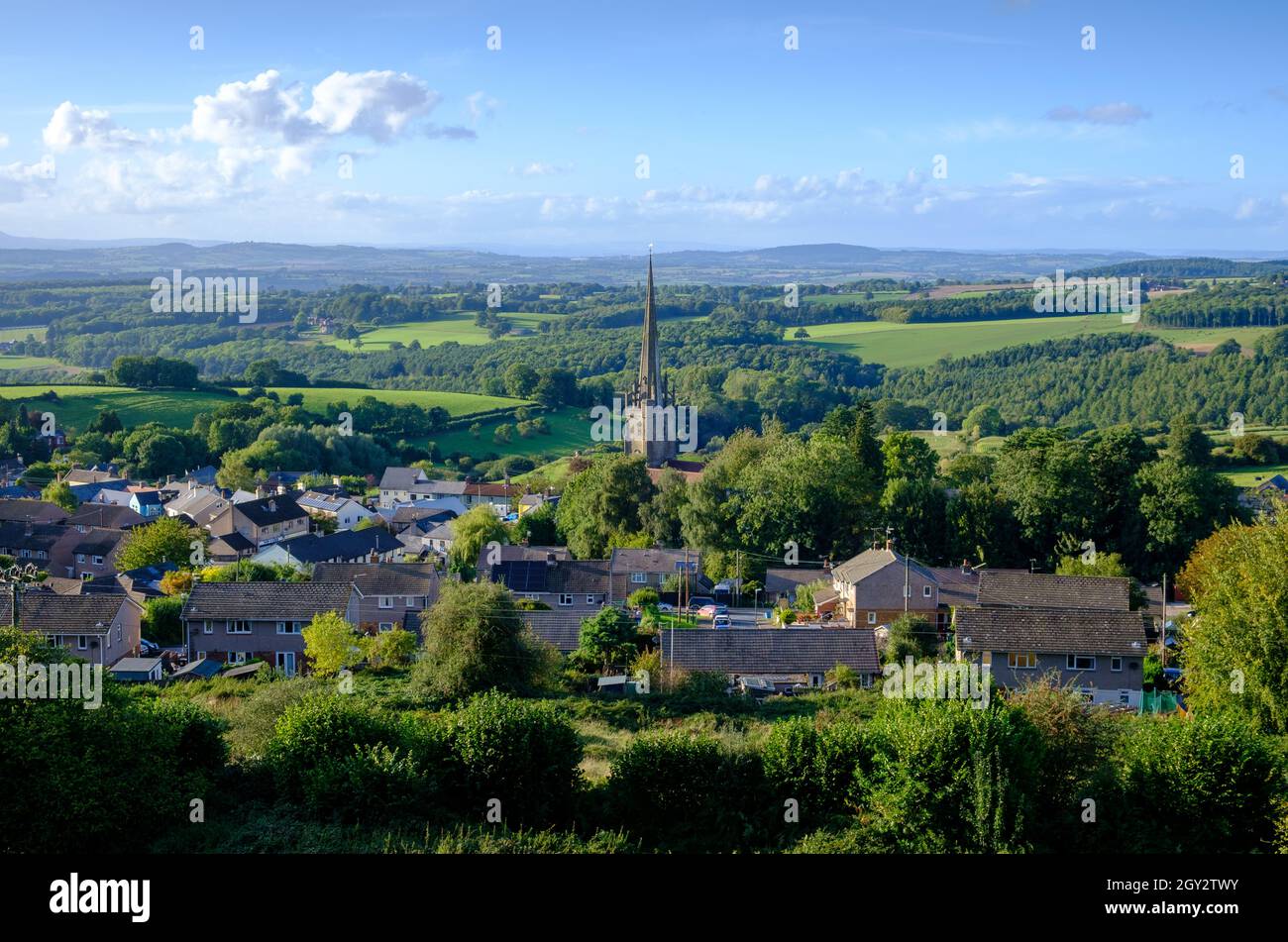 Ruardean village and the Church of Saint John the Baptist spire in the Forest of Dean, Gloucestershire, England, UK. 2021 Stock Photo