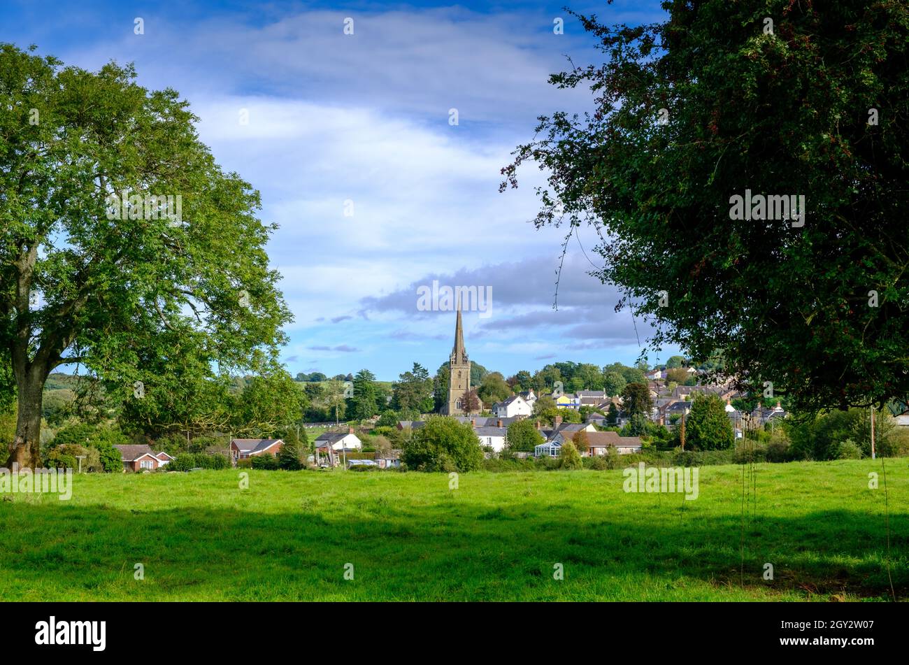 Ruardean village and the Church of Saint John the Baptist spire in the Forest of Dean, Gloucestershire, England, UK. 2021 Stock Photo