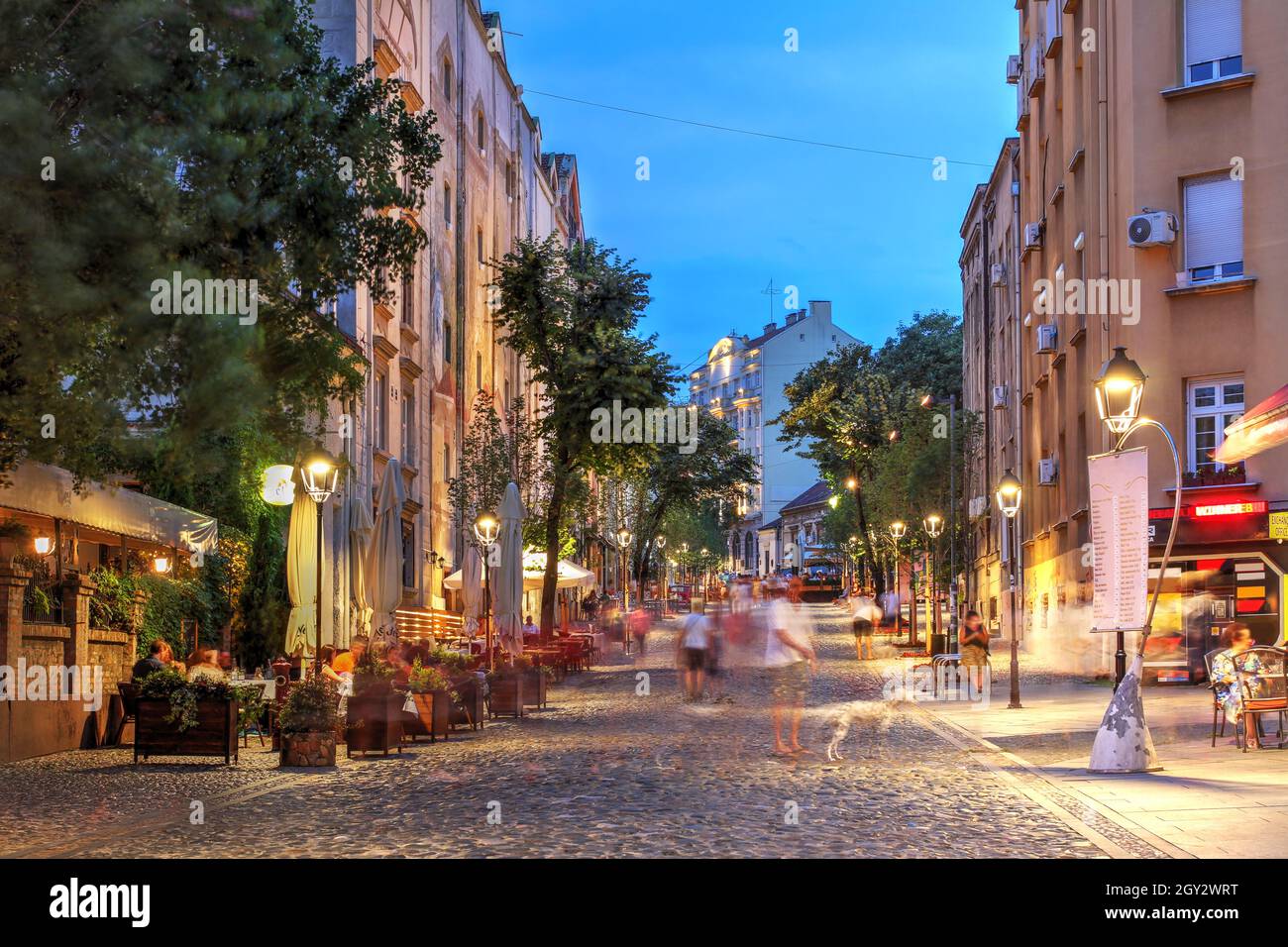 One of the most popular street in Belgrade, Serbia, Skadarlija is also known as the Bohemian quarter of the capital city. Stock Photo