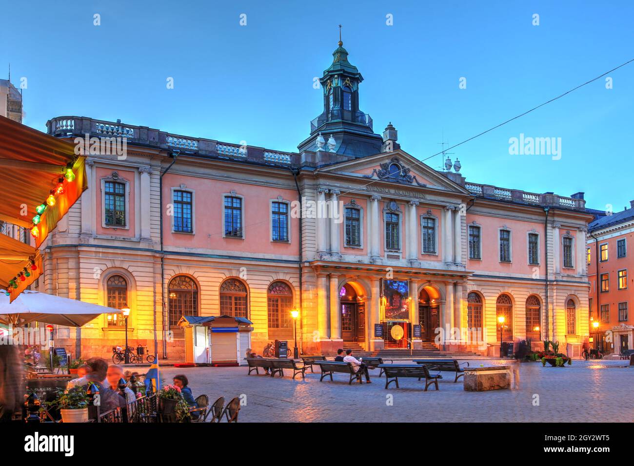Nobel Prize Museum is located in Stortorget (Grand Square) in Gamla Stan (Old Town) of Stockholm, Sweden. The building, previously the Stock Exchange Stock Photo