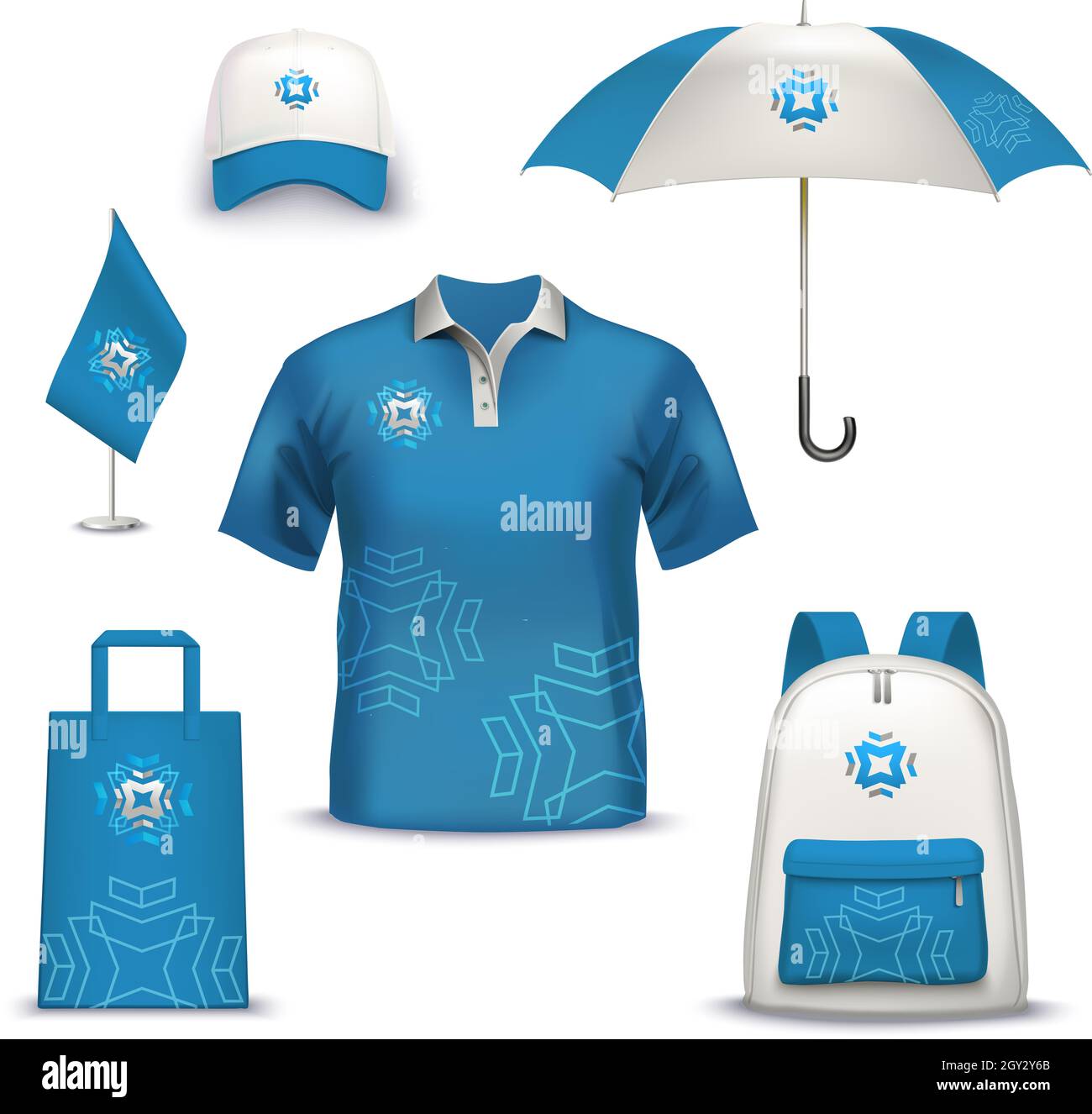 promotional and advertising layouts of an umbrella, t-shirt, bag, flag ...