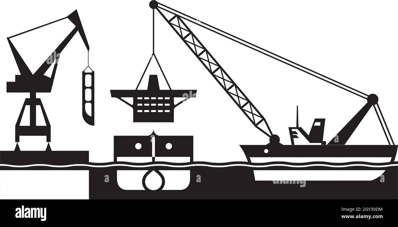 Floating crane mounting cabin of the ship - vector illustration Stock Vector