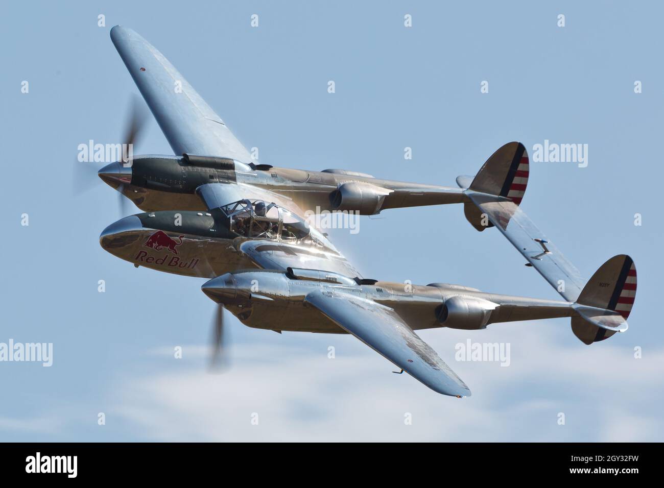 USAAC Lockheed P38 Lightning at Flying Legends Duxford Airshow Stock Photo