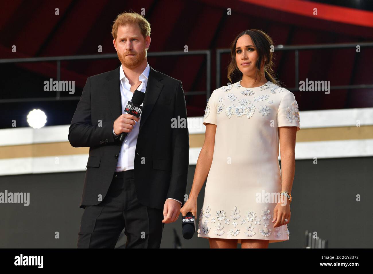 Prince Harry and Meghan Markle at 2021 Global Citizen Live: New York on September 25, 2021 at Central Park in New York City. Stock Photo