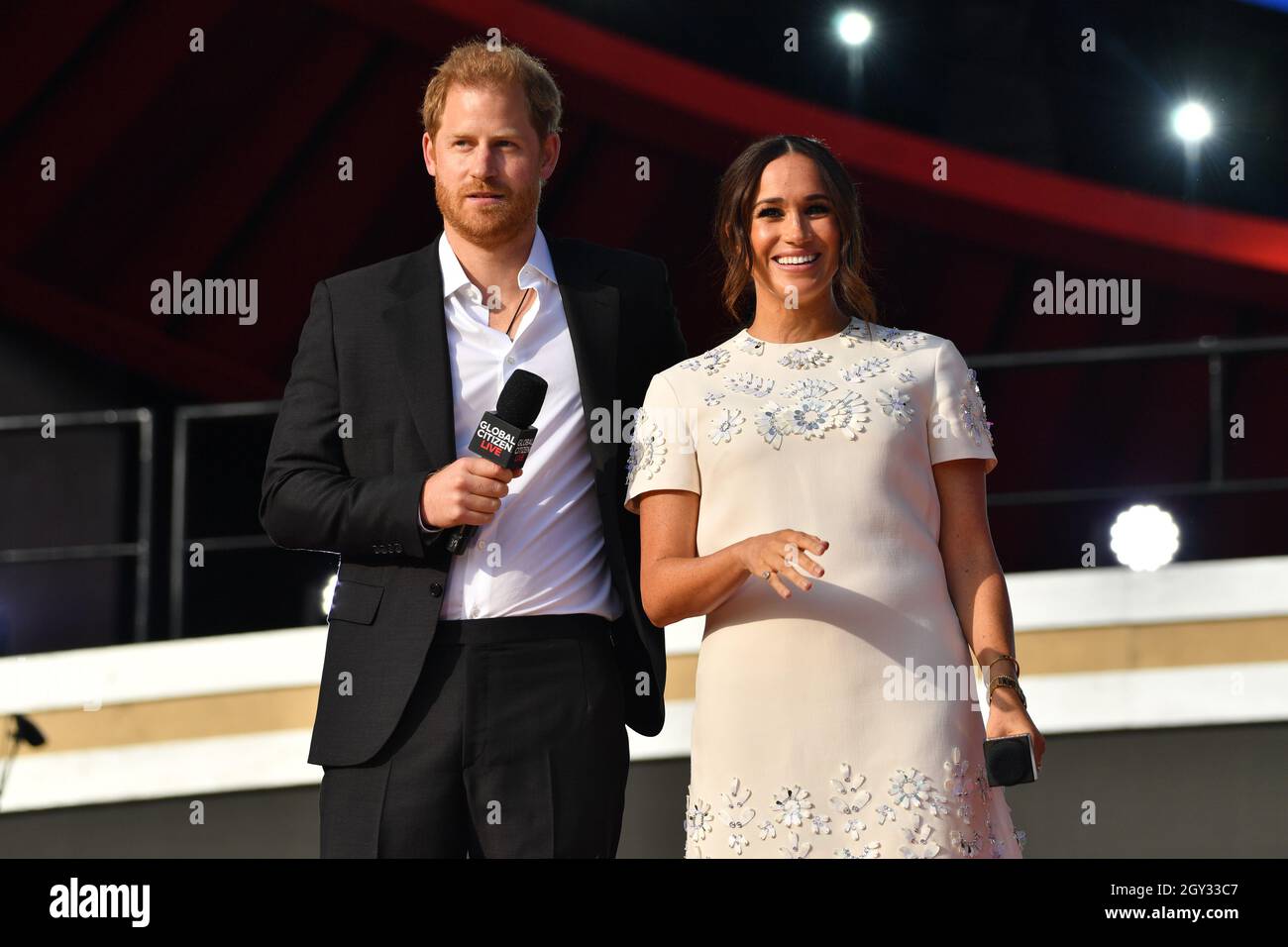 Prince Harry and Meghan Markle at 2021 Global Citizen Live: New York on September 25, 2021 at Central Park in New York City. Stock Photo