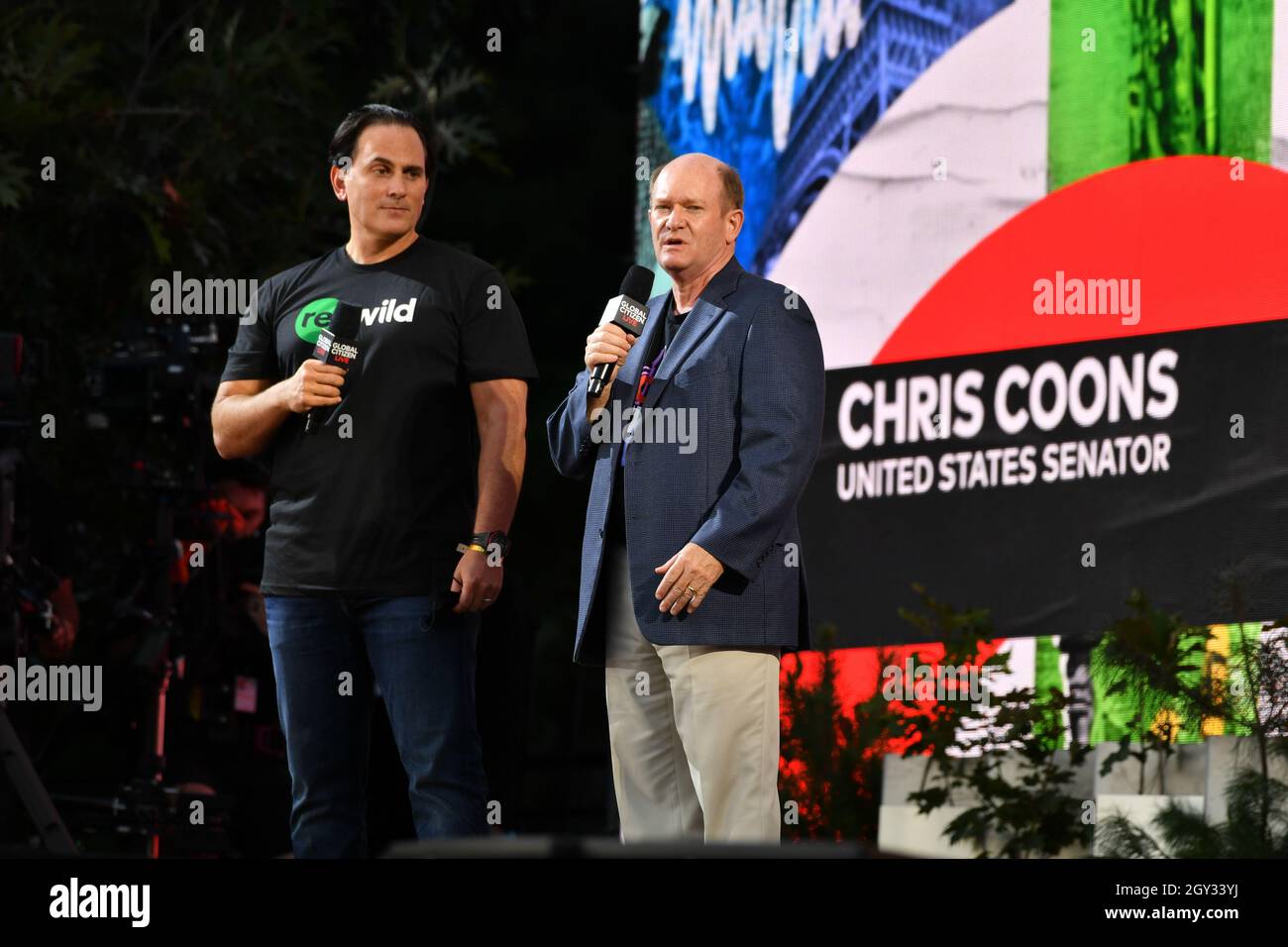 Brian Sheth and Chris Coons at 2021 Global Citizen Live: New York on September 25, 2021 at Central Park in New York City. Stock Photo