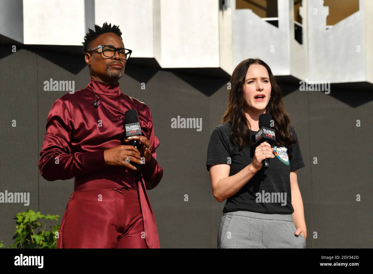 Billy Porter and Rachel Brosnahan at 2021 Global Citizen Live: New York on September 25, 2021 at Central Park in New York City. Stock Photo