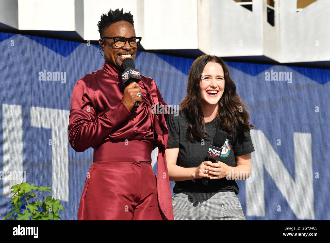 Billy Porter and Rachel Brosnahan at 2021 Global Citizen Live: New York on September 25, 2021 at Central Park in New York City. Stock Photo