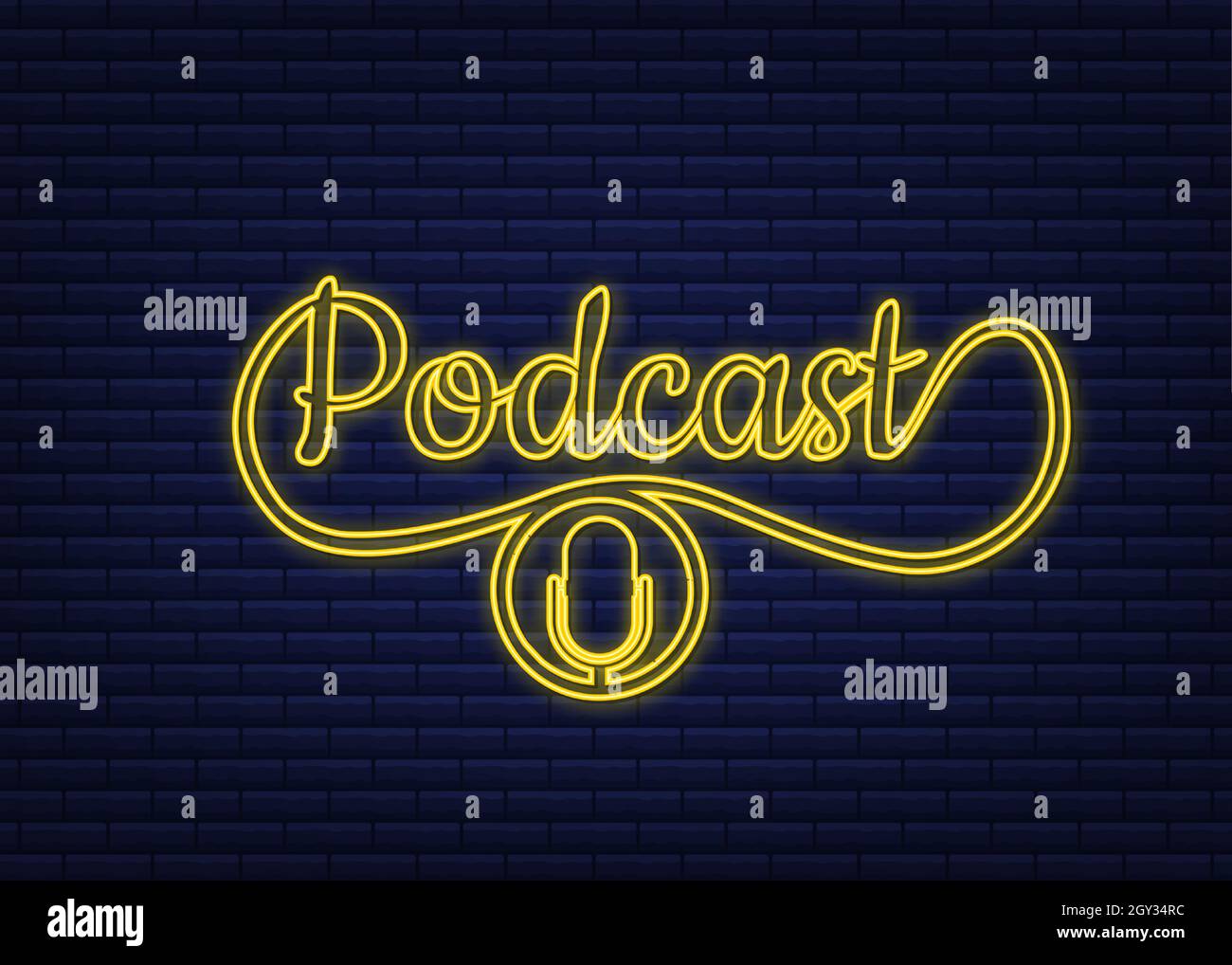 Podcast neon sign. The microphone icon. Broadcast podcast. Vector stock ...