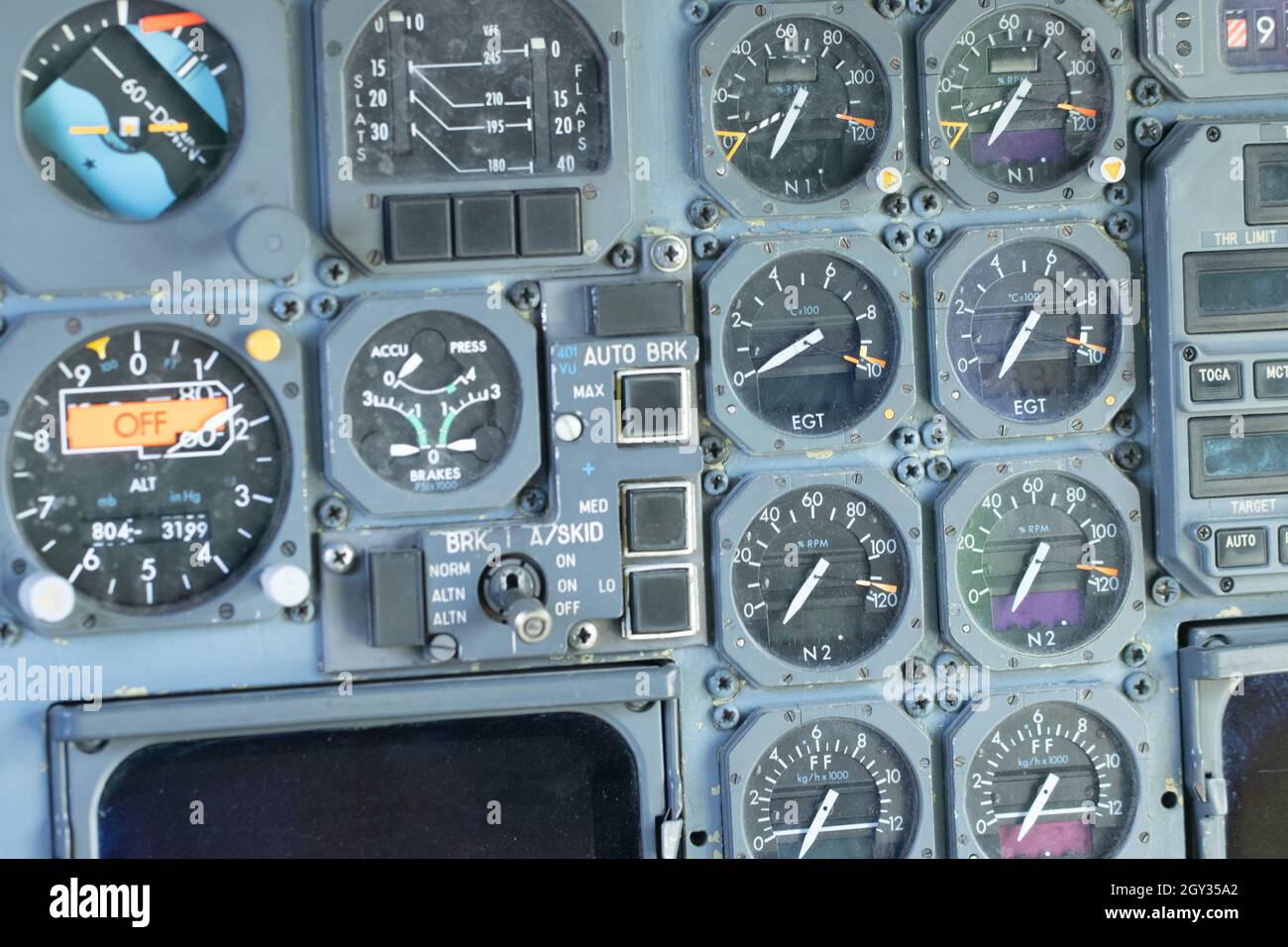 Front control panel of airplane Stock Photo - Alamy