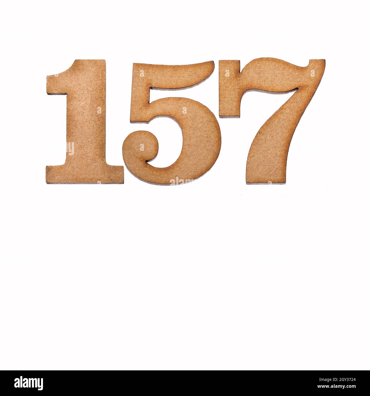 Number 157 - Piece of wood isolated on white background Stock Photo - Alamy