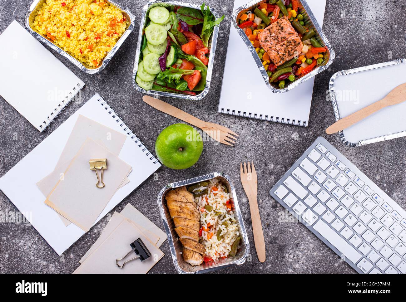 Lunch time in office. Food delivery Stock Photo Alamy