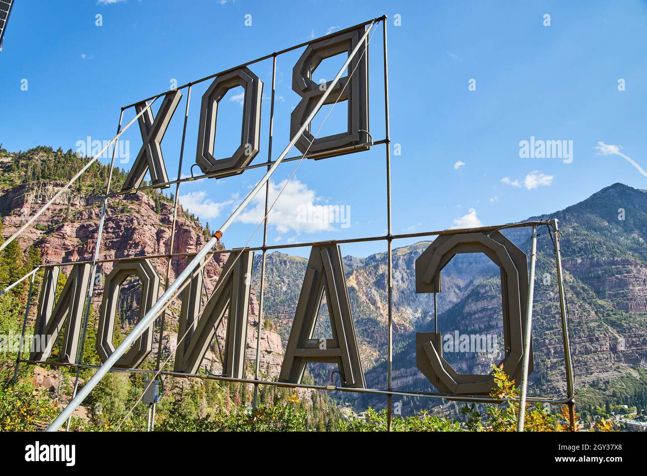 Behind iconic Box Canon sign in the Colorado mountains Stock Photo Alamy