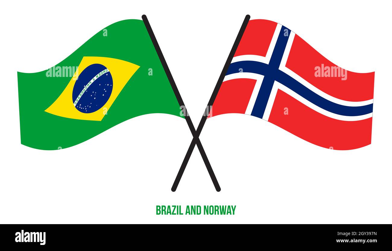 Brazil and Norway Flags Crossed And Waving Flat Style. Official ...