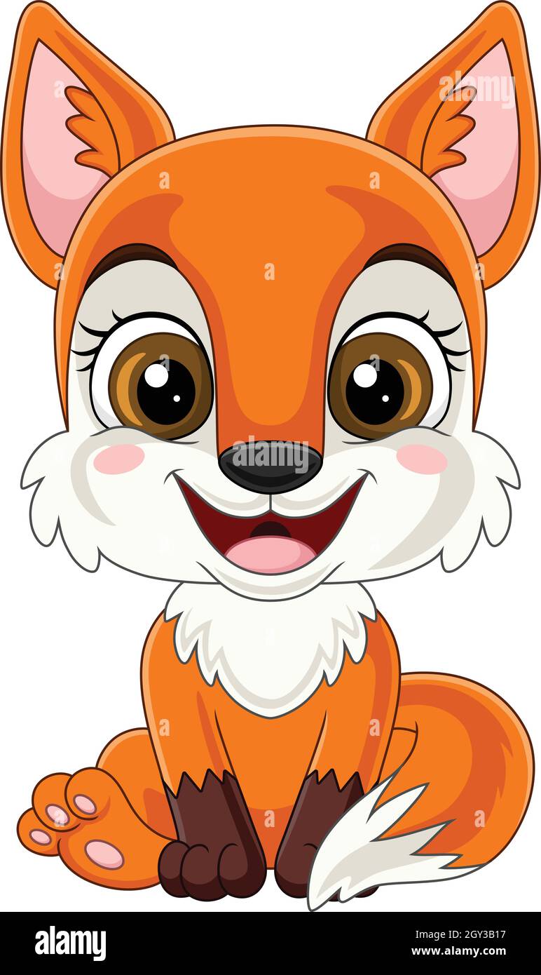 Cartoon cute little fox sitting Stock Vector Image & Art - Alamy